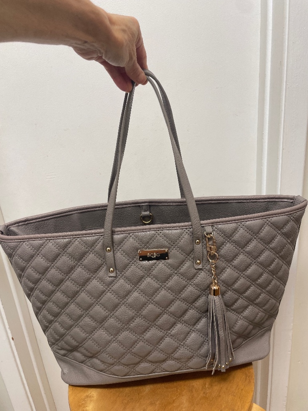 NEW BCBG Gray Quilted XL Bag Tote Purse